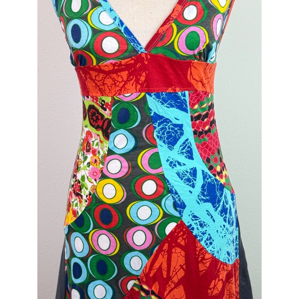 Desigual Patchwork Colorful Halter Dress Cotton Medium Boho Art to Wear Dopamine - Picture 3 of 9